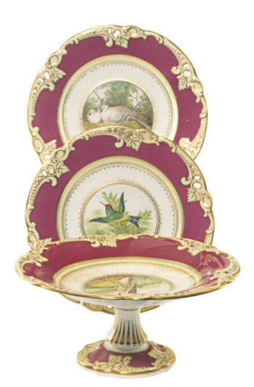 AN ENGLISH PORCELAIN ORNITHOLOGICAL PART DESSERT SERVICE,