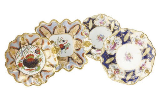 SIX MINTON PLATES AND A HAMMERSLEY PORCELAIN ASSEMBLED PART DESSERT SERVICE,