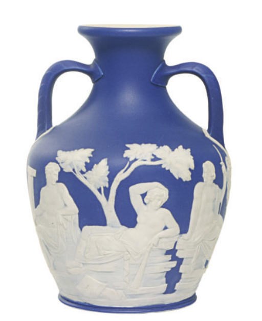 AN ENGLISH BLUE JASPERDIP MODEL OF THE PORTLAND VASE,