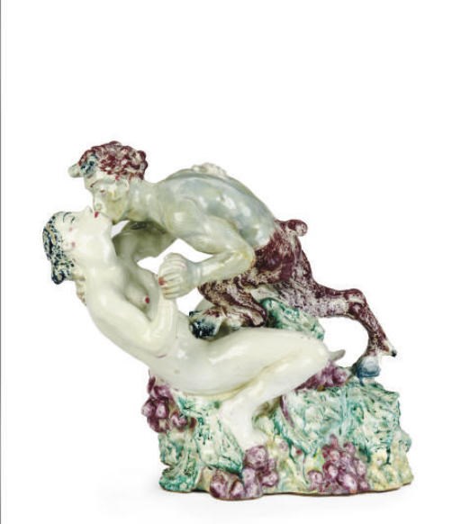 A DANISH GLAZED STONEWARE FIGURAL GROUP OF A FAUN AND MAIDEN,