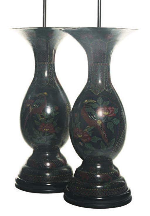 A PAIR OF JAPANESE CLOISONNÉ PEAR-FORM VASES MOUNTED AS LAMPS,