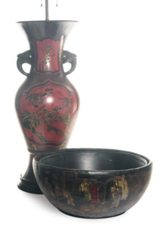 A LARGE JAPANESE TWO-HANDLED INLAID BRONZE VASE MOUNTED AS A LAMP,