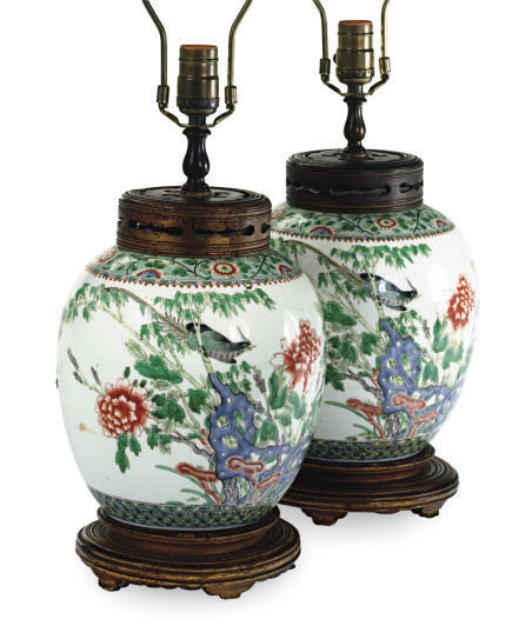 A PAIR OF CHINESE PORCELAIN GINGER JARS MOUNTED AS LAMPS,