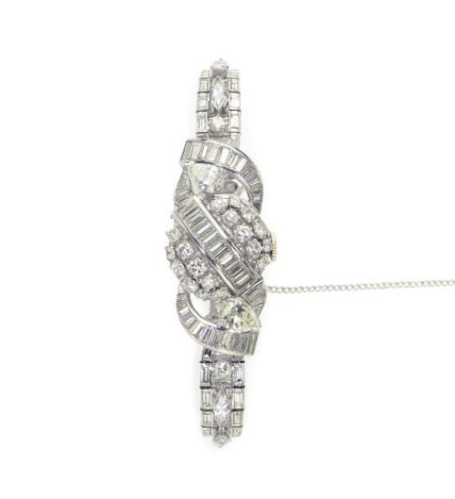 A DIAMOND AND PLATINUM BRACELET WATCH, BY OMEGA