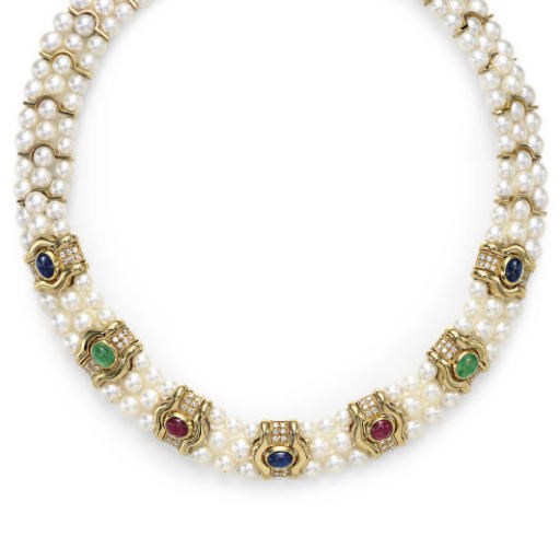 A MULTI-GEM AND 18K GOLD NECKLACE