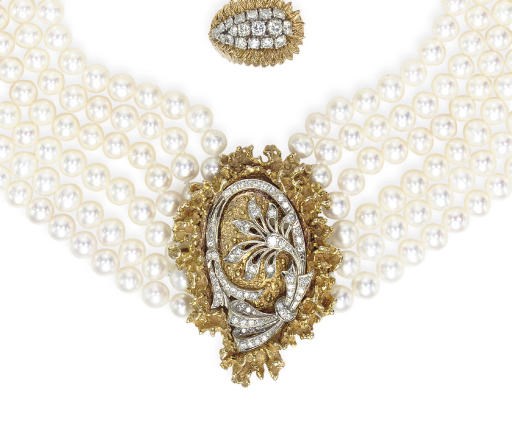 A GROUP OF CULTURED PEARL, DIAMOND AND GOLD JEWELRY