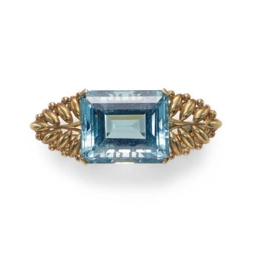 AN AQUAMARINE AND 18K GOLD BROOCH, BY RENE BOIVIN