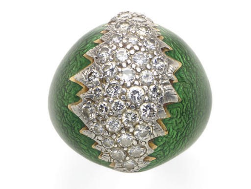 A DIAMOND, ENAMEL, 18K GOLD AND PLATINUM RING, BY DAVID WEBB