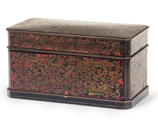 A NAPOLEON III TORTOISESHELL, ROSEWOOD AND BOULLE MARQUETRY TEA CADDY**,