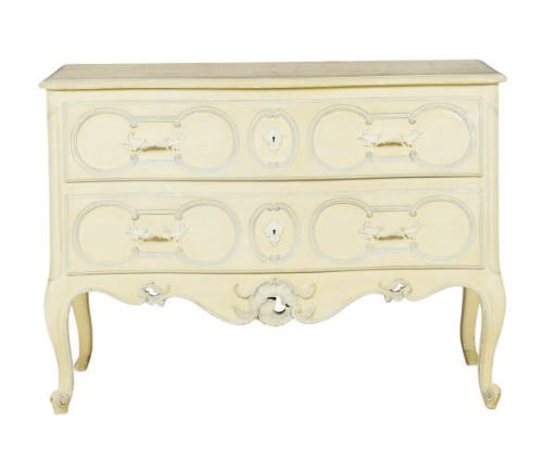 A FRENCH PAINT-DECORATED SERPENTINE COMMODE,