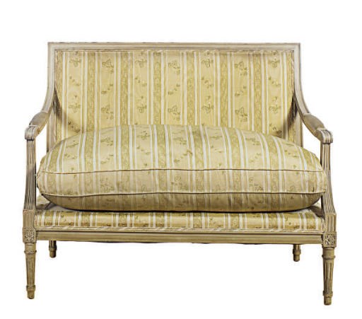 A FRENCH GREY-PAINTED SETTEE,