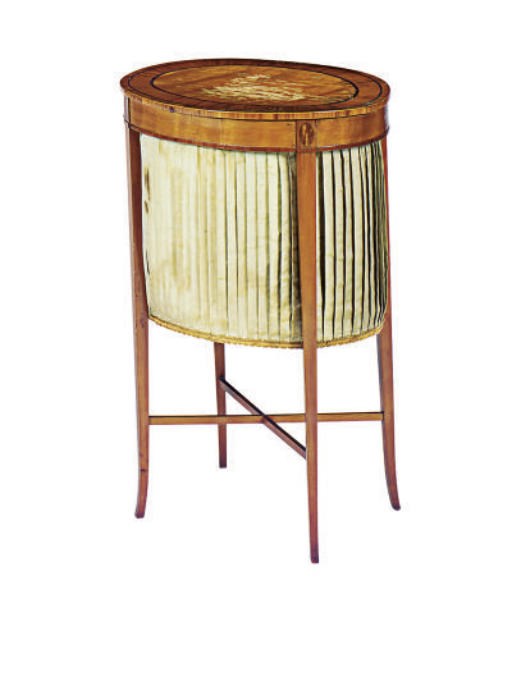 A GEORGE III SATINWOOD AND CROSSBANDED SEWING TABLE,