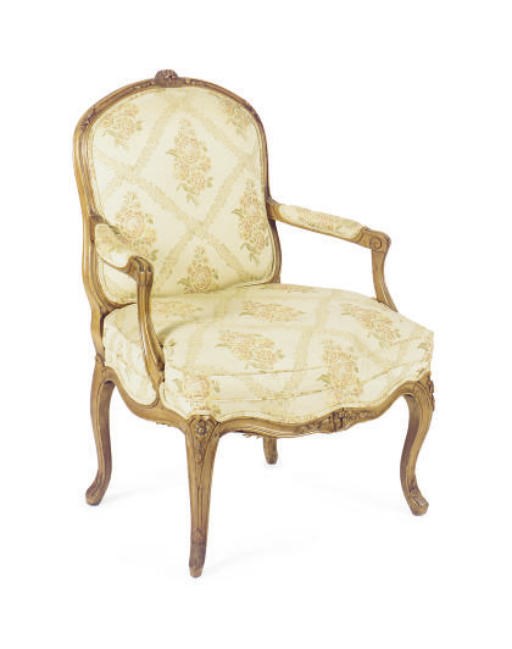 A FRENCH BEECHWOOD FAUTEUIL,