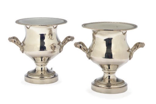 A PAIR OF SILVER-PLATED WINE COOLERS,