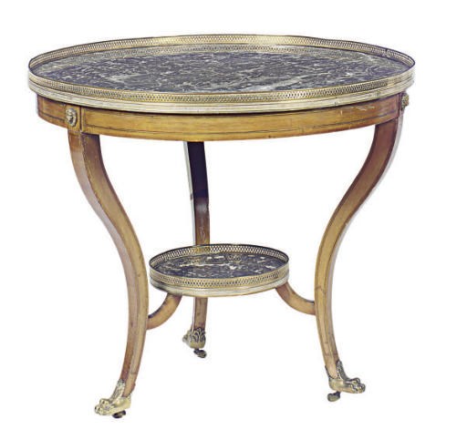 A FRENCH BRASS-BANDED MAHOGANY GUERIDON,