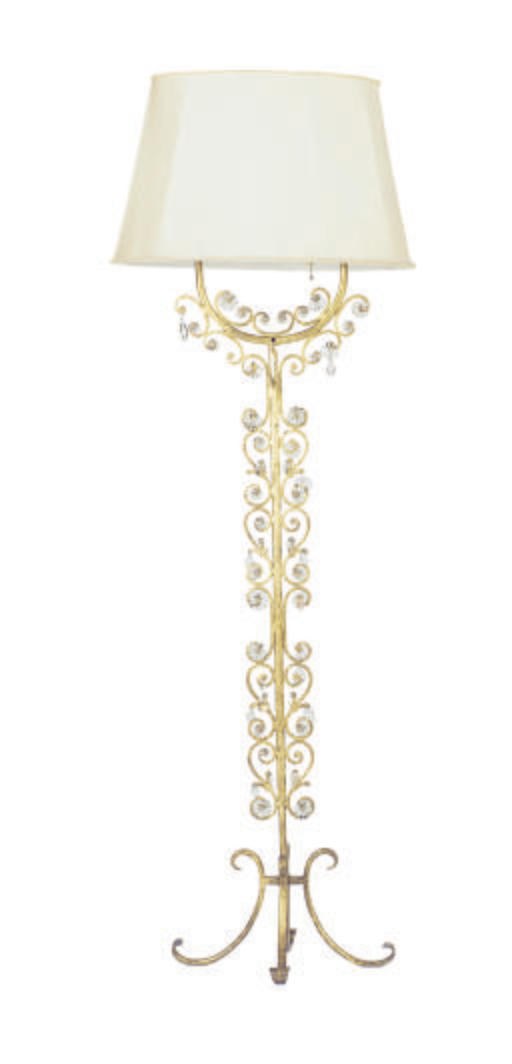 A GILT-METAL AND MOLDED-GLASS FLOOR LAMP,