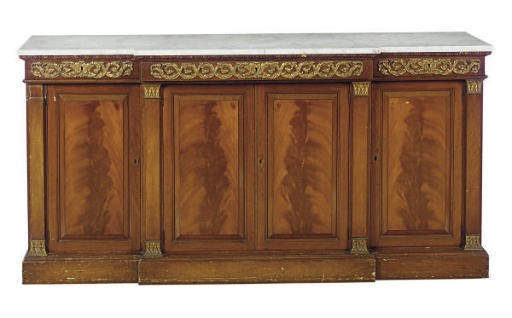 A GILT-BRONZE MOUNTED MAHOGANY MARBLE TOP SIDEBOARD,