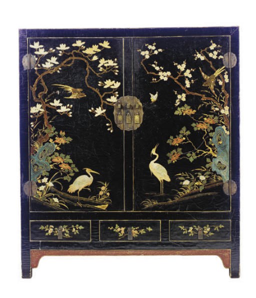 A FRENCH BLACK LACQUER AND POLYCHROME-PAINTED CABINET,