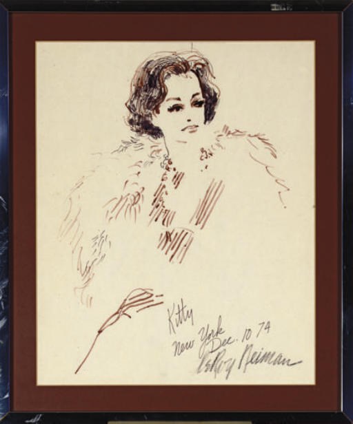A COLORED MARKER AND INK DRAWING OF KITTY CARLISLE HART,