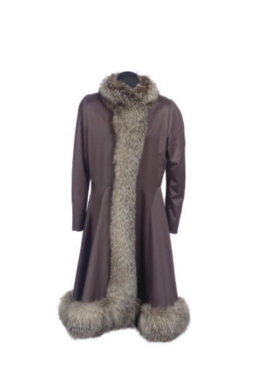 A PAULINE TRIGERE GREY WOOL AND FUR TRIM COAT,