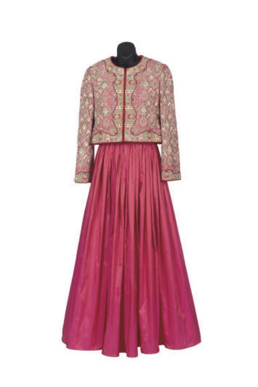 A BILL BLASS ROSE BEADED AND TAFFETA TWO-PIECE EVENING ENSEMBLE,