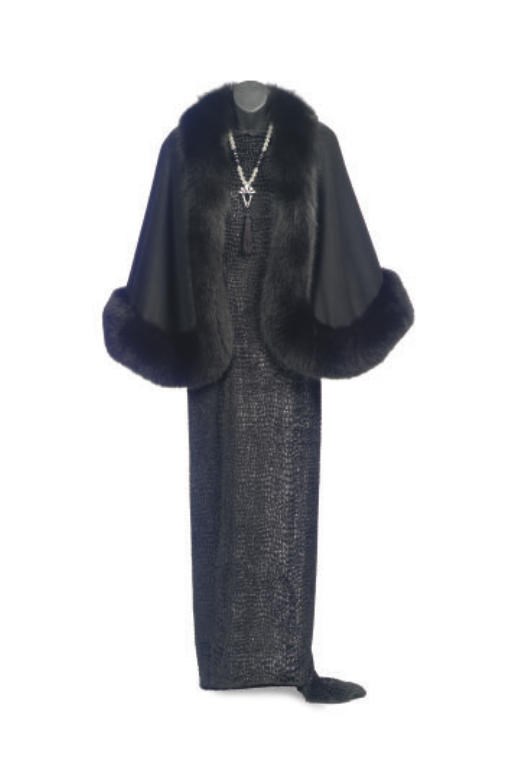 A BILL BLASS BLACK CHIFFON EVENING GOWN,