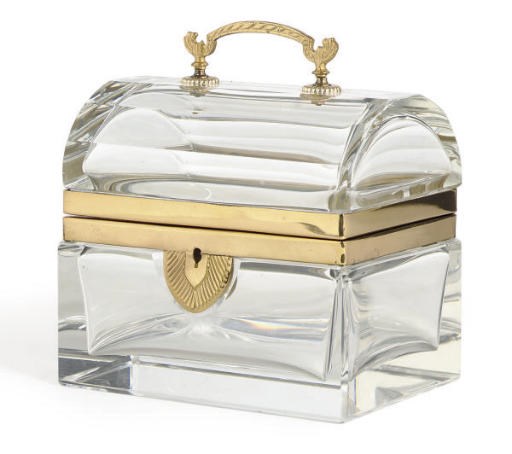 A SMALL GILT-METAL AND CRYSTAL BOX,