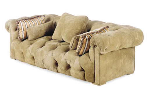 AN OVERSIZED BUTTON-TUFFTED SUEDE SOFA,