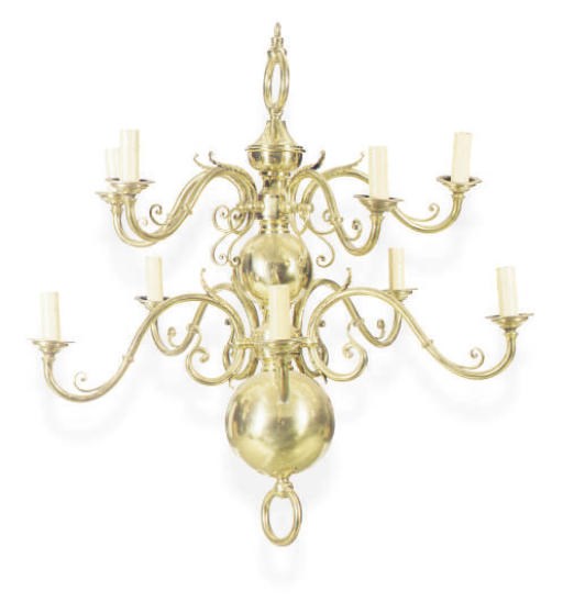 A BRASS TEN-LIGHT CHANDELIER,