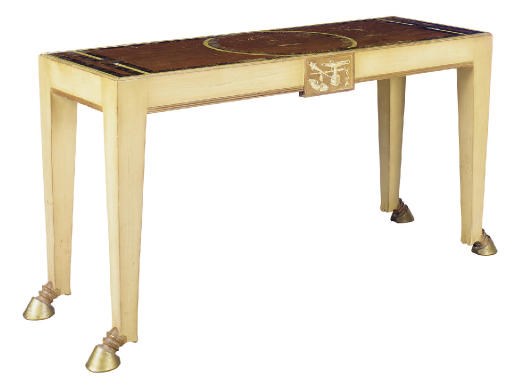 A PAIR OF ART DECO BRASS AND ROSEWOOD INLAID MAHOGANY SIDE TABLES**,