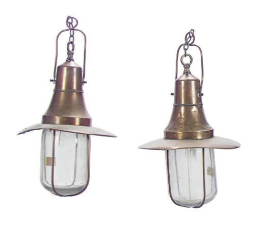 A PAIR OF COPPER HANGING SHIP'S LANTERNS,