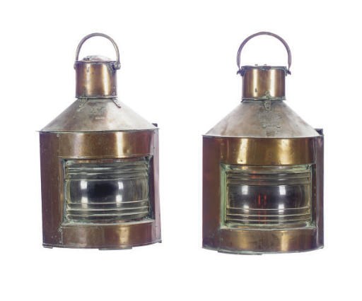 TWO COPPER 'PORT' AND 'STARBOARD' SHIP'S LANTERNS,