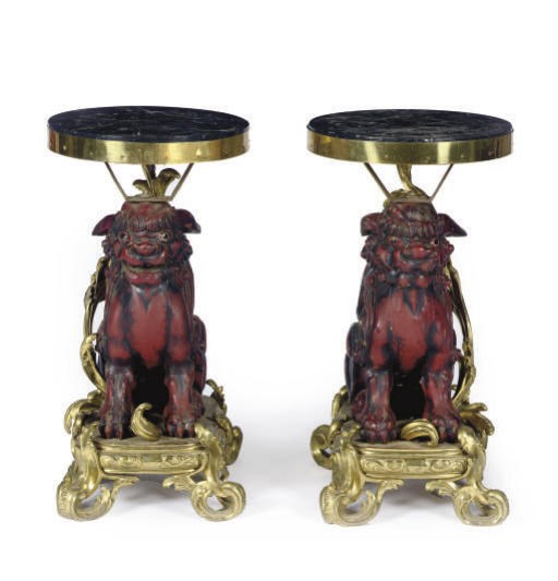 A PAIR OF GILT-BRONZE AND HARDWOOD FIGURAL OCCASIONAL TABLES,