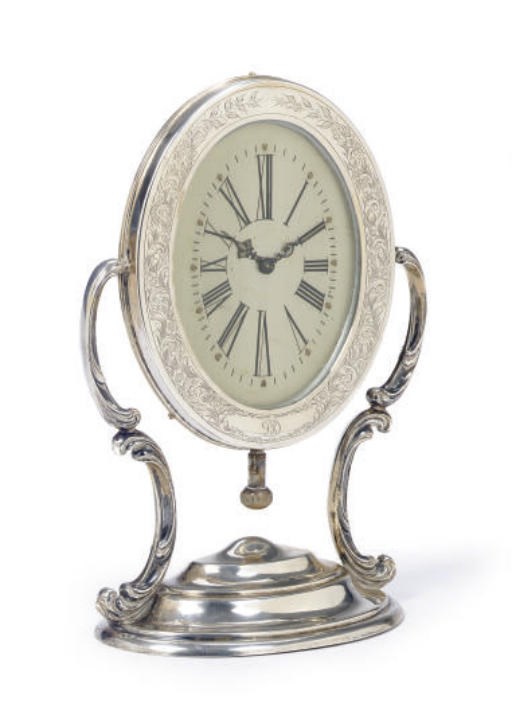AN AMERICAN STERLING SILVER DESK CLOCK,