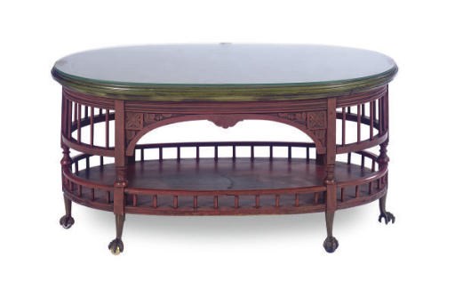 AN AESTHETIC MOVEMENT RED AND GREEN PAINTED COFFEE TABLE,