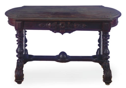A RENAISSANCE REVIVAL WALNUT LIBRARY TABLE,