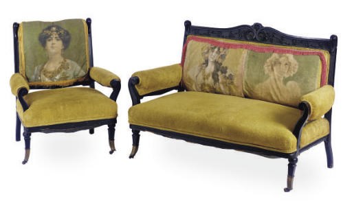 A LATE VICTORIAN EBONIZED SALON SUITE,