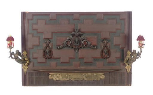 A LATE VICTORIAN PAINT DECORATED AND PARCEL GILT OVERMANTEL,