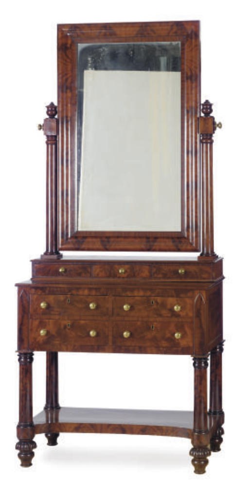 AN AMERICAN CLASSICAL FIGURED MAHOGANY DRESSING TABLE,