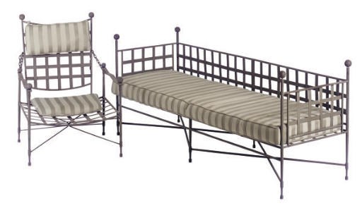 A SET OF PAINTED METAL GARDEN FURNITURE,
