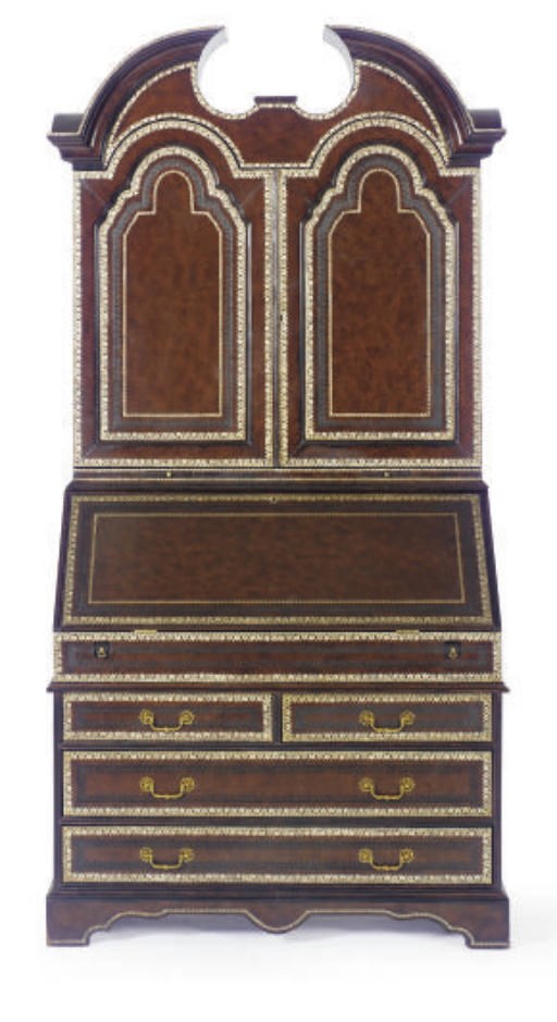 A LEATHER BOUND BUREAU BOOKCASE,