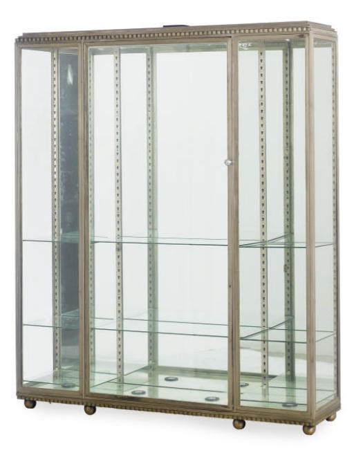 AN ART DECO ALUMINUM AND GLASS DISPLAY CABINET,