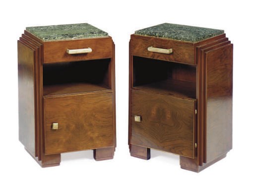 A PAIR OF ART DECO ROSEWOOD, MAHOGANY AND MARBLE END TABLES**,