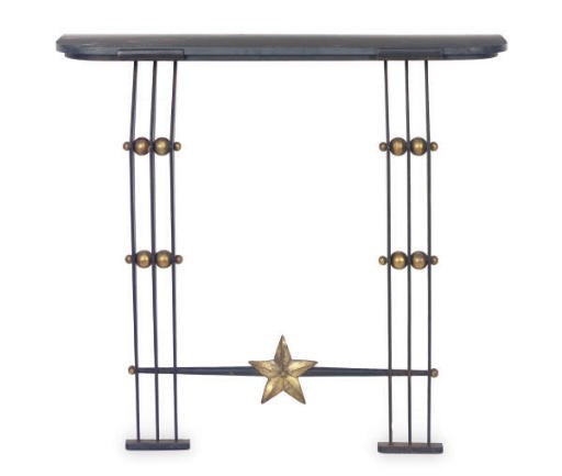 A PATINATED, GILT-METAL AND MARBLE CONSOLE TABLE,