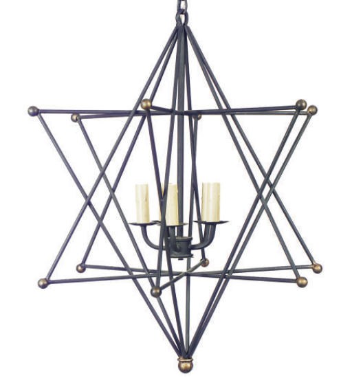 A WROUGHT IRON STAR-FORM FOUR-LIGHT CHANDELIER,