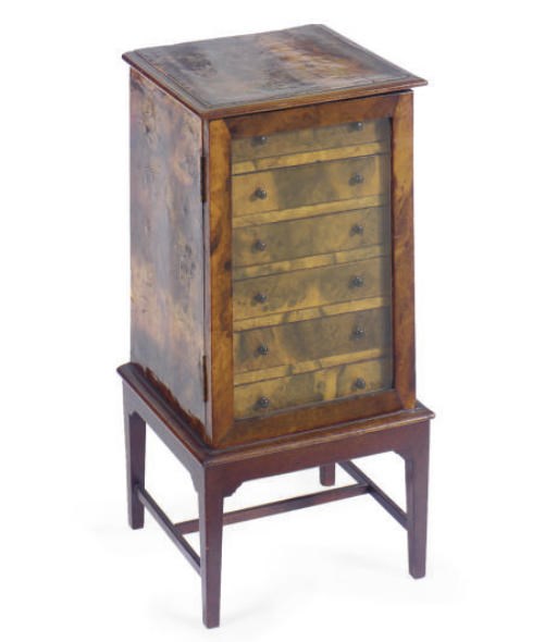 A BURR ELM COLLECTOR'S CABINET,