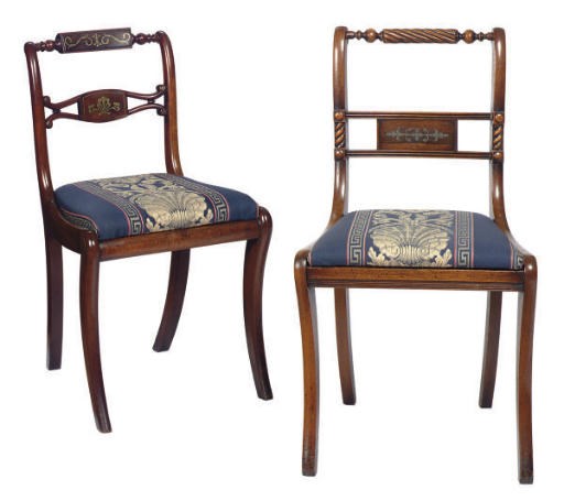 A SET OF SIX REGENCY BRASS-INLAID ROSEWOOD DINING CHAIRS**,