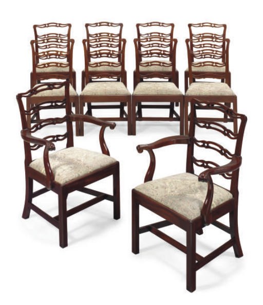 A SET OF TEN MAHOGANY DINING-CHAIRS