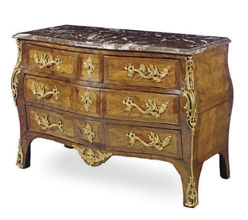 A REGENCE ORMOLU-MOUNTED TULIPWOOD AND KINGWOOD SERPENTINE BOMBE COMMODE,