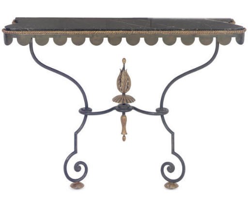 A PAIR OF PATINATED AND GILT-METAL MARBLE-TOP CONSOLE TABLES,